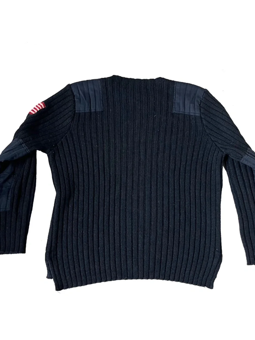 Vintage Polo Sport Ralph Lauren Ribbed US Flag Military Commando Sweater Wool